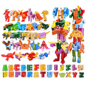 26 GUDI English Letter Alphabet Transformation Robot Dinosaur Deformation Animal Action Figure Learn A-Z Toys Set