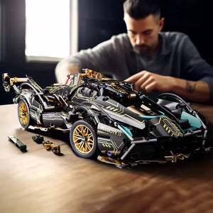 2026 Black V12 Block Roadster RC Tech Racer 1:14DIY Roadster Building Block Assembly Block Car Toy Birthday Gift （1280 Granule）