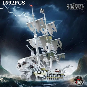1592PCS Skeleton Ghost Ship Building Blocks Storm Pirate Ship Model Bricks Desktop Decoration Ornaments Educational Toys Gifts